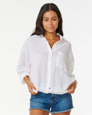 Rip Curl Womens Shirt Premium Linen Long Sleeve Button Through