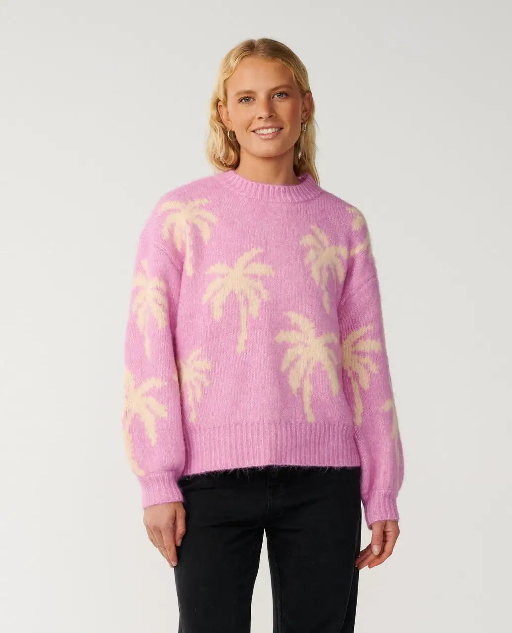Rip Curl Womens Sweater Retro Swell Palm Jacquard Crew