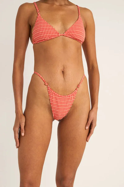 Rhythm Womens Bikini Bottoms Lola Check Adjustable Side Hi Cut String