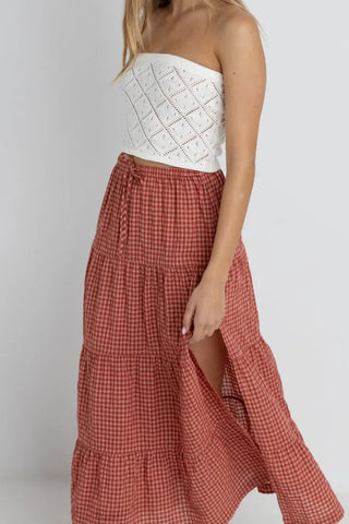 Rhythm Womens Skirt Lola Check Tiered Maxi