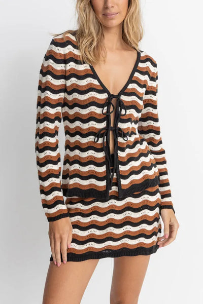 Rhythm Womens Shirt Venice Knit Long Sleeve Tie Front Top