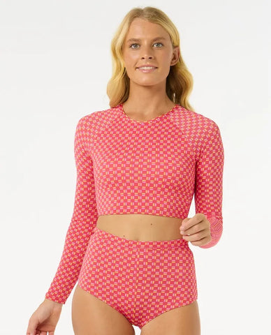 Rip Curl Womens Swimsuit Top Shell Cove Crop Rash Guard