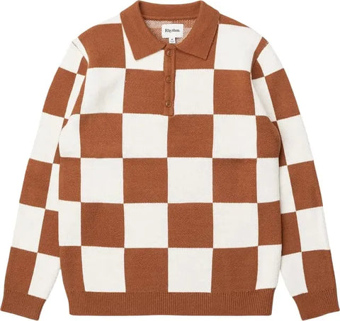 Rhythm Mens Shirt Rhumba Check Knit Long Sleeve Polo