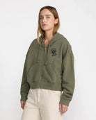 RVCA Womens Sweatshirt Big Cat Crop Zip Hoodie