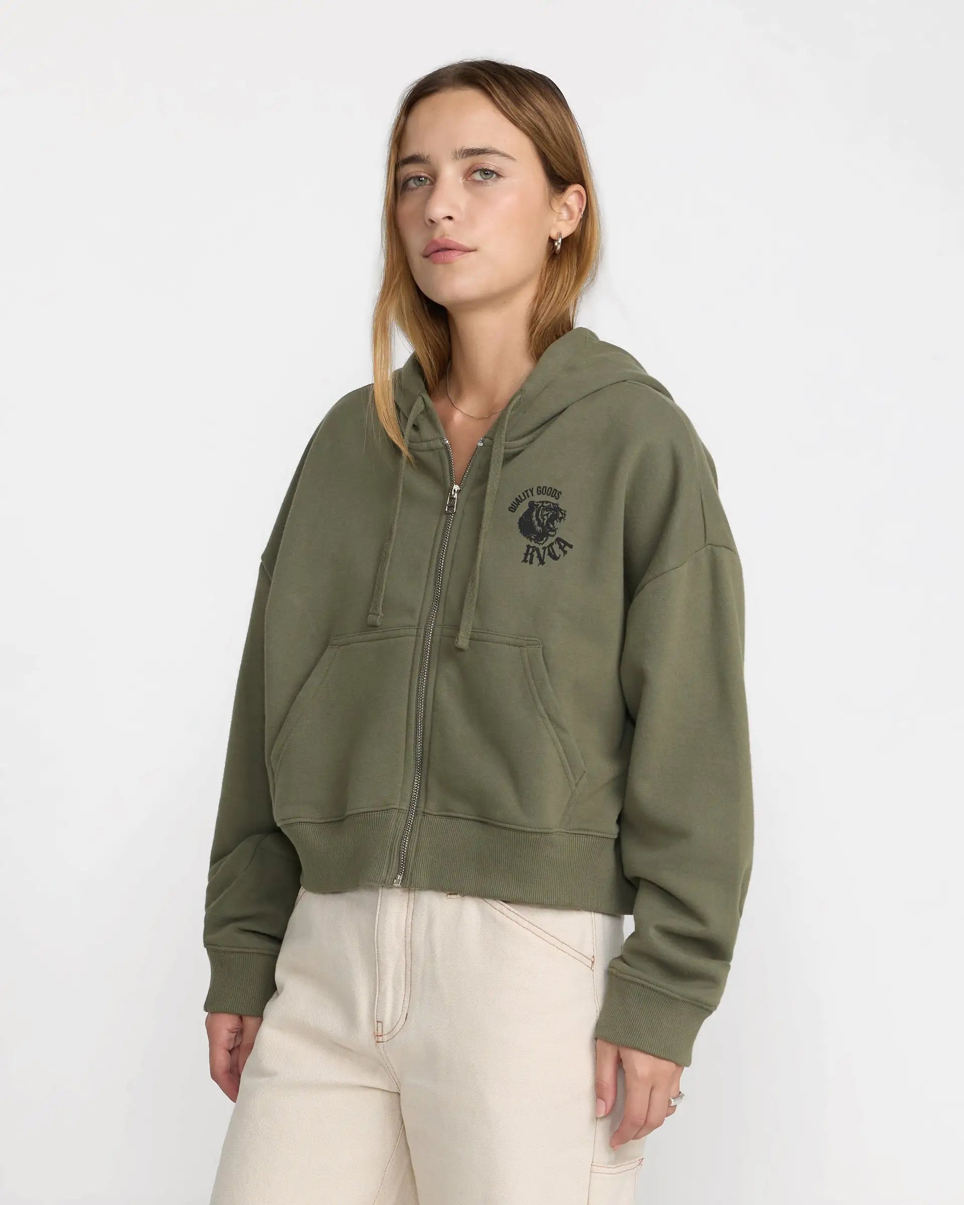 RVCA Womens Sweatshirt Big Cat Crop Zip Hoodie
