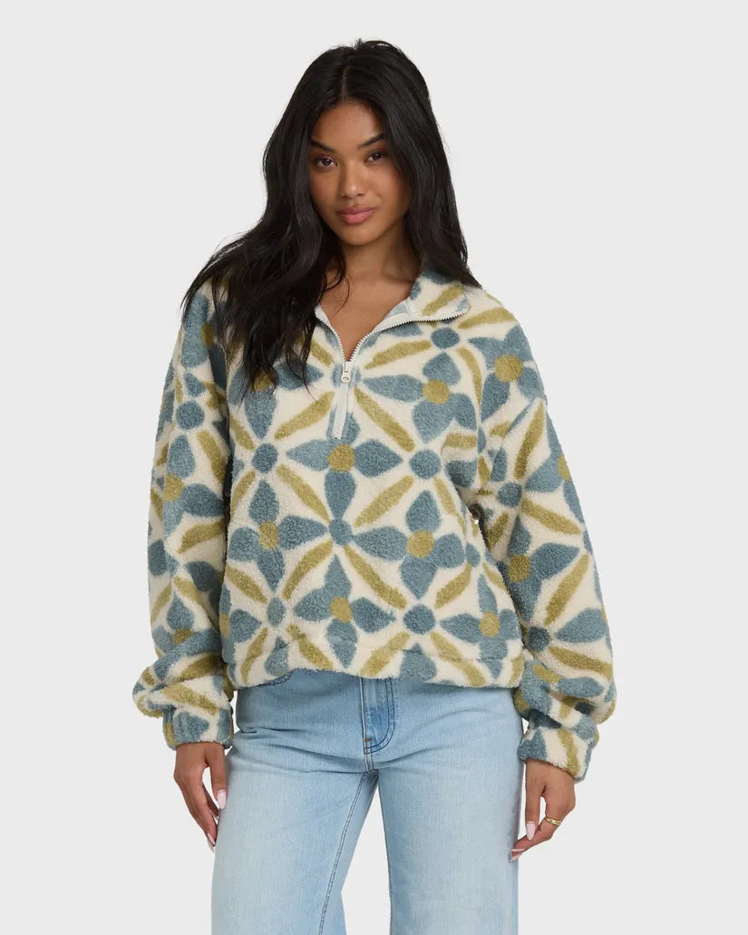 Billabong Womens Jacket All The Time Sherpa Half Zip Sweatshirt