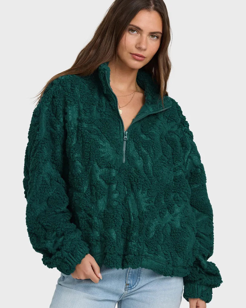 Billabong Womens Jacket All The Time Sherpa Half Zip Sweatshirt
