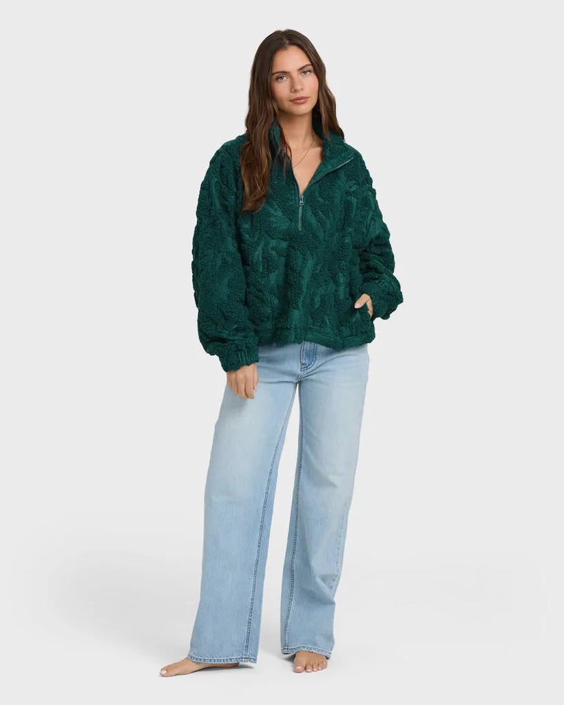 Billabong Womens Jacket All The Time Sherpa Half Zip Sweatshirt