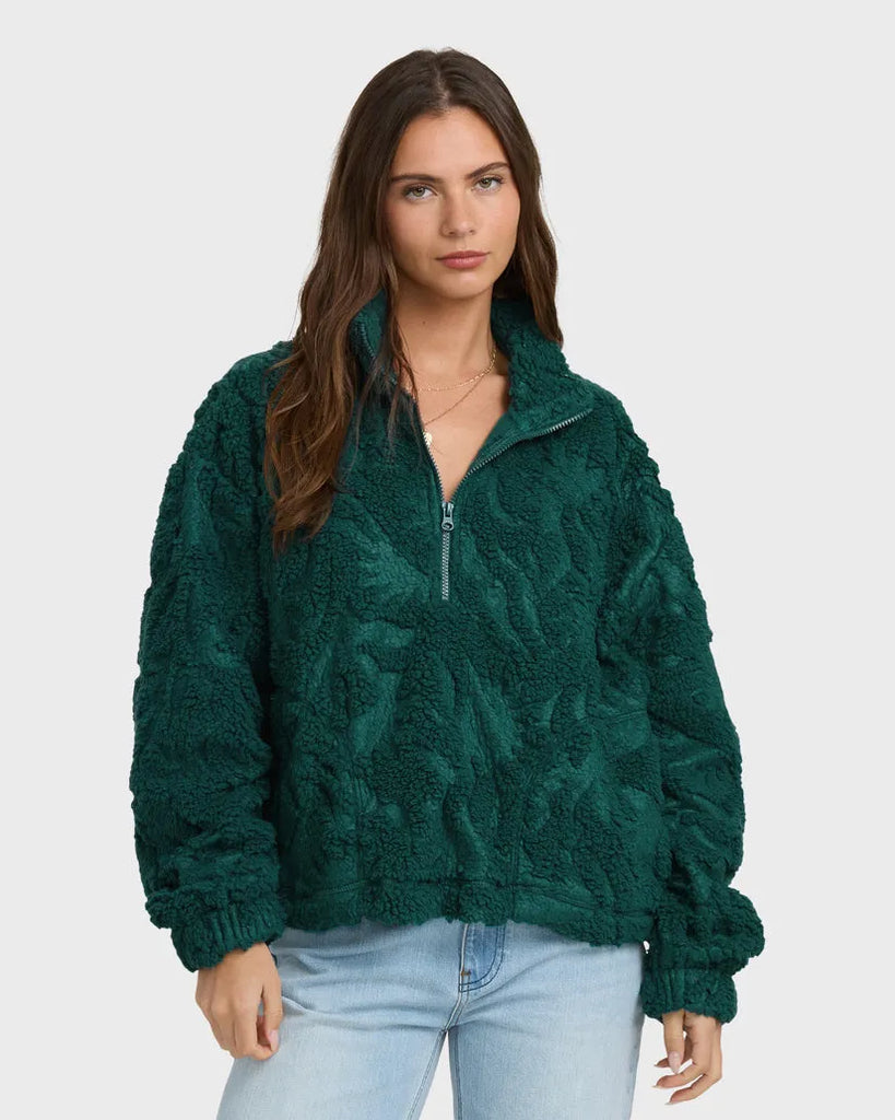 Billabong Womens Jacket All The Time Sherpa Half Zip Sweatshirt
