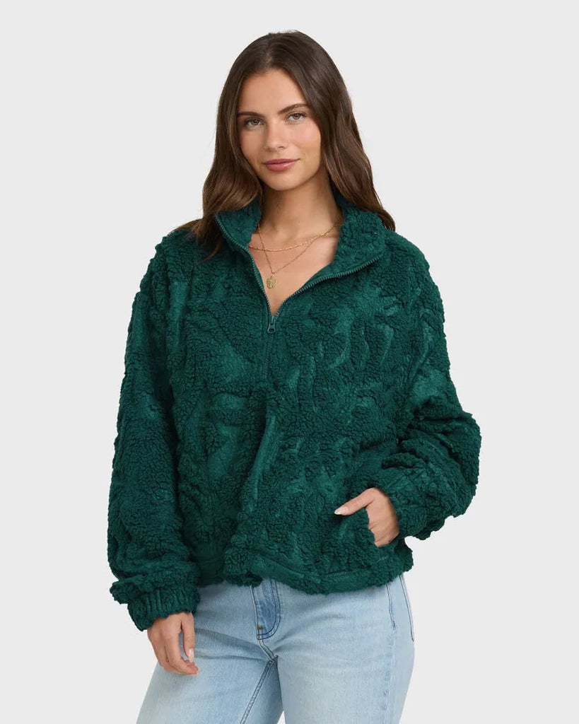 Billabong Womens Jacket All The Time Sherpa Half Zip Sweatshirt