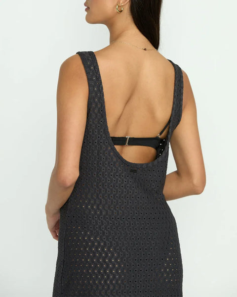 Billabong Womens Dress Eyelet Sun Midi Dress Beach Coverup
