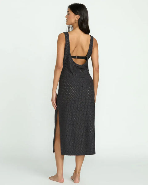Billabong Womens Dress Eyelet Sun Midi Dress Beach Coverup