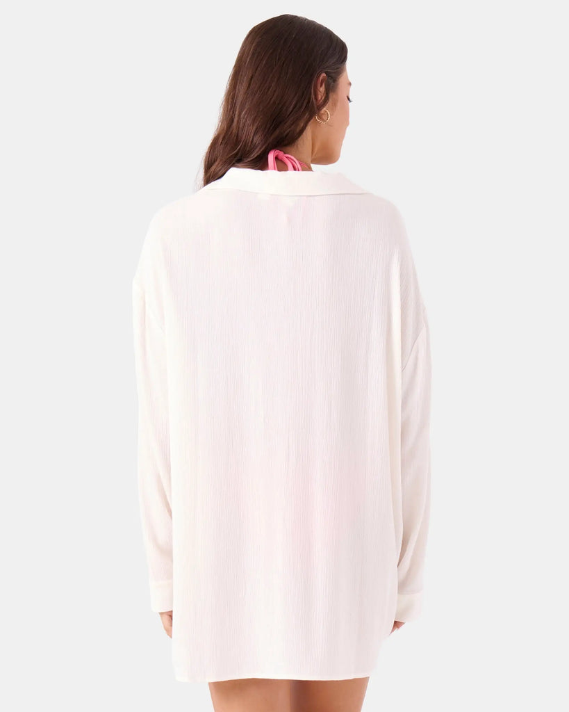 Roxy Womens Shirt Solid Crinkle Long Sleeve Cover Up Camp Shirt