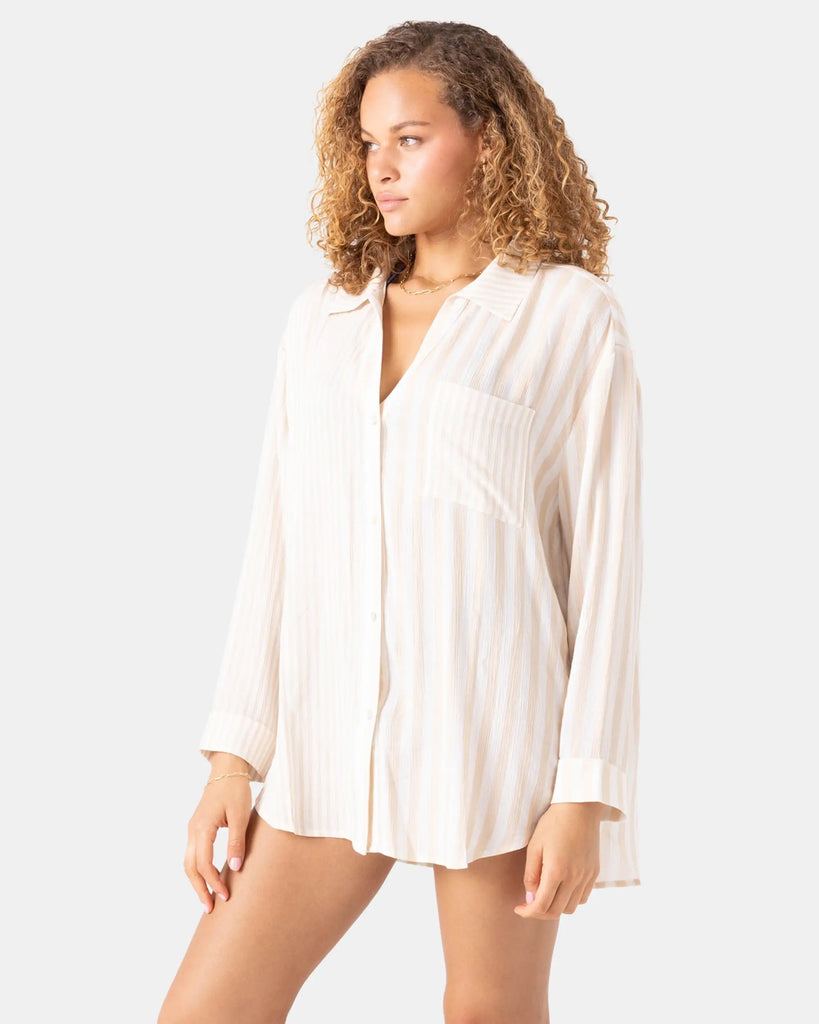 Roxy Womens Shirt Stripe Out Cover Up Shirt