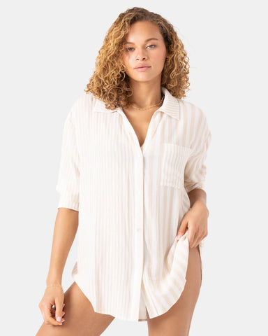 Roxy Womens Shirt Stripe Out Cover Up Shirt