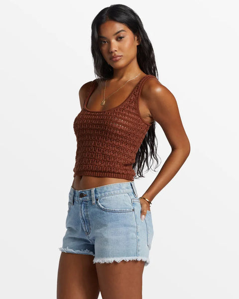 Billabong Womens Tank Top Hot Shot Crochet