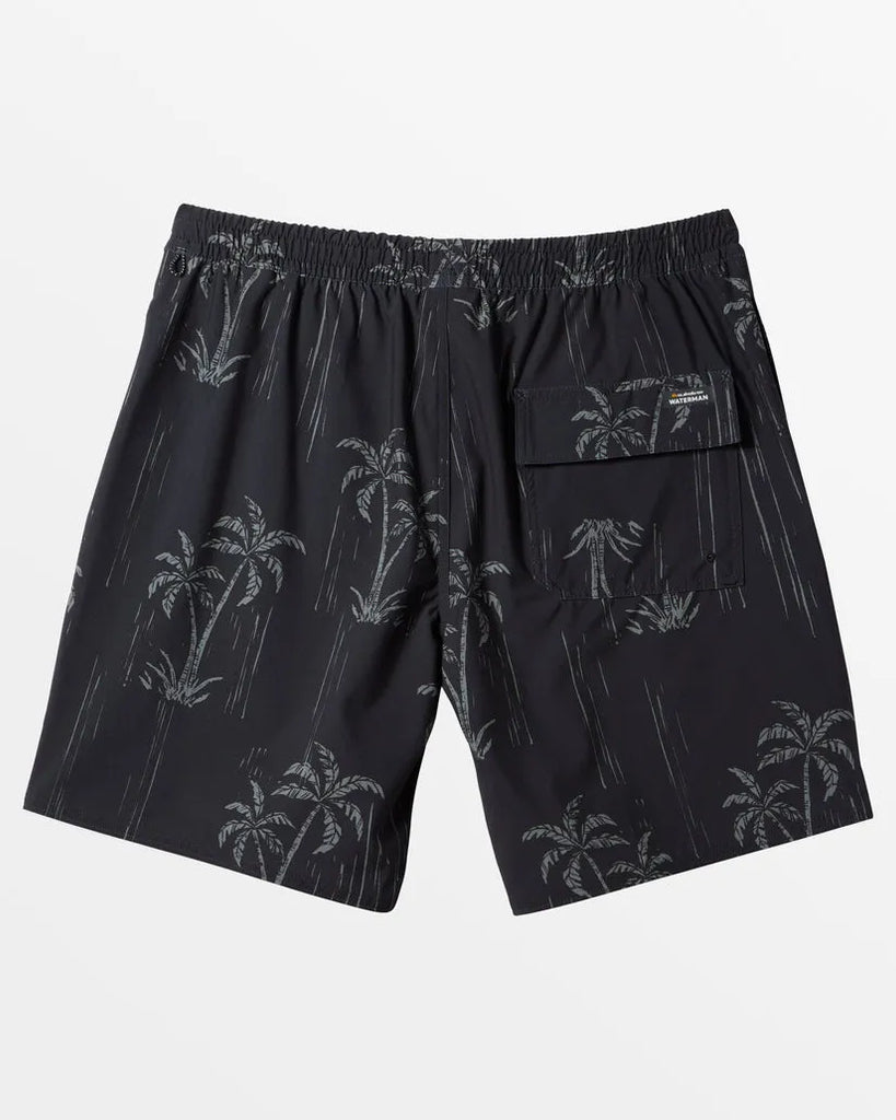 Quiksilver Mens Waterman Shady Palms 18 Elastic Waist Trunks Shady Palm Black Size XXL