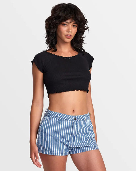 RVCA Womens Shirt Delilah Off The Shoulder Crop