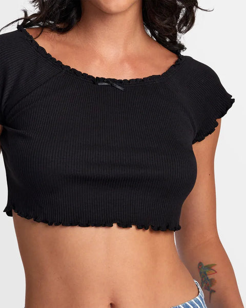 RVCA Womens Shirt Delilah Off The Shoulder Crop