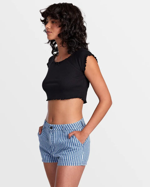RVCA Womens Shirt Delilah Off The Shoulder Crop