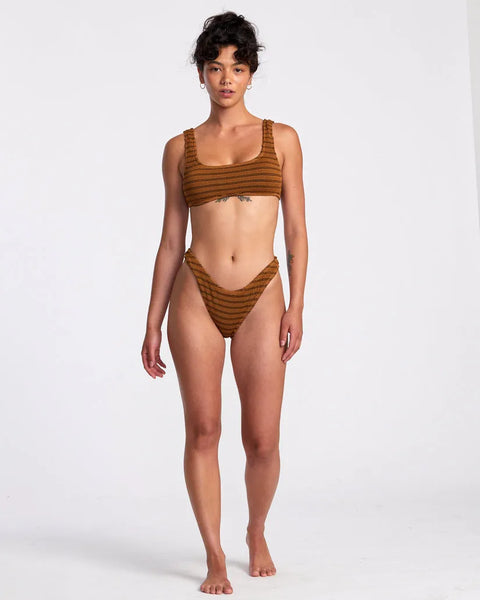 RVCA Womens Bikini Bottoms Grooves Stripe High Leg French