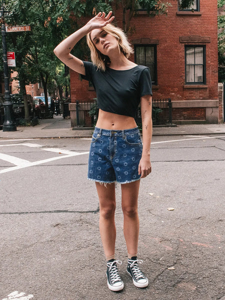 Volcom Womens Shorts Stone Step High Rise Denim