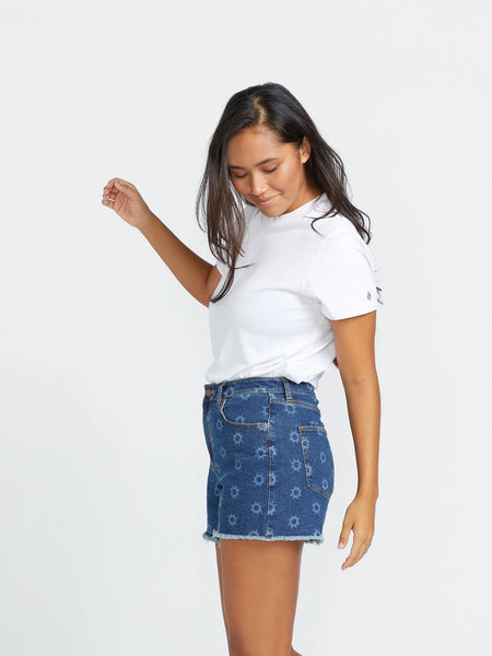 Volcom Womens Shorts Stone Step High Rise Denim