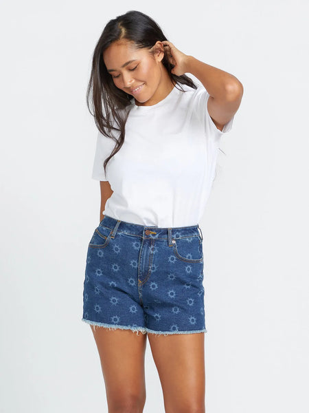 Volcom Womens Shorts Stone Step High Rise Denim
