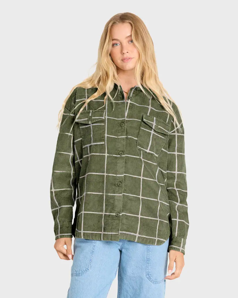 Billabong Womens Jacket Fadeaway Long Sleeve Corduroy Shacket