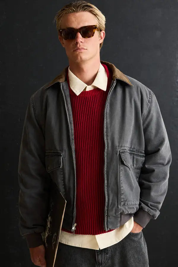 Rhythm Mens Jacket Washed Canvas Bomber