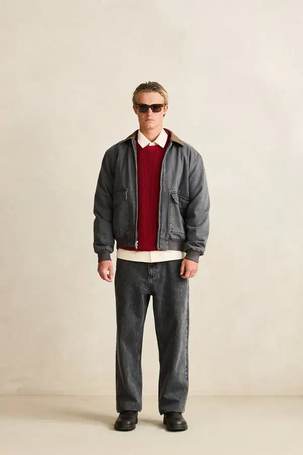 Rhythm Mens Jacket Washed Canvas Bomber