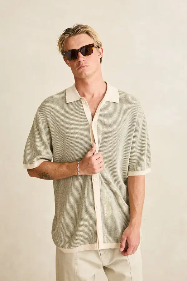 Rhythm Mens Knit Hi Lo Knit Button Up