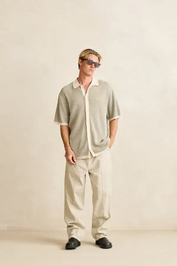 Rhythm Mens Knit Hi Lo Knit Button Up