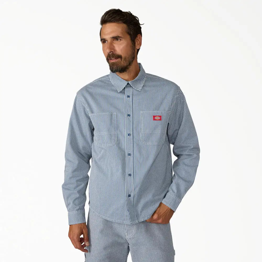 Dickies Mens Shirt Hickory Long Sleeve Work Shirt