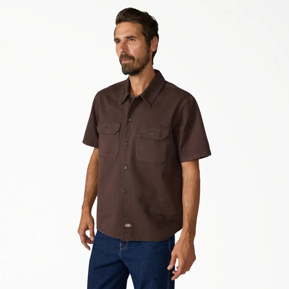 Dickies Mens Woven Worn In Solid Work Shirt