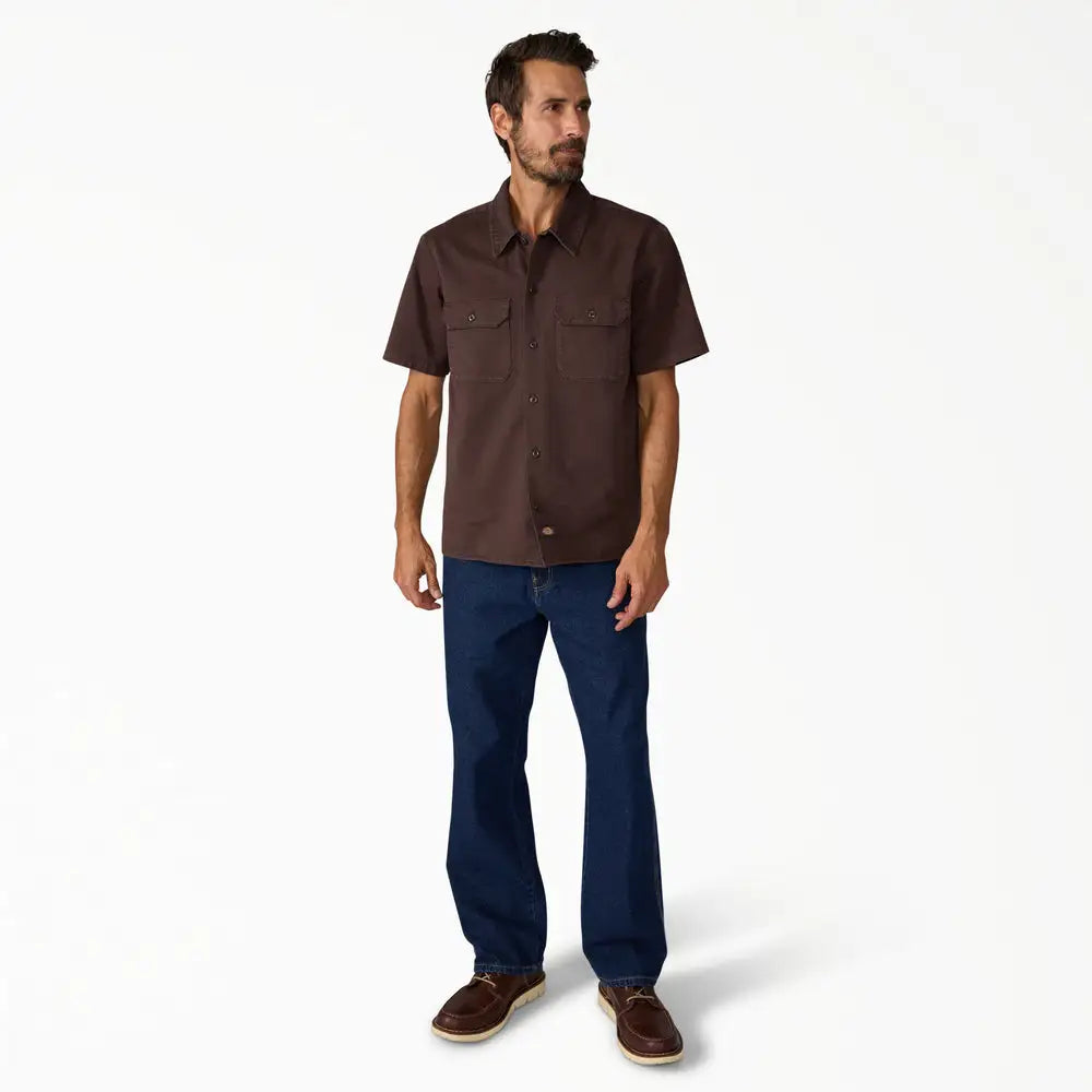 Dickies Mens Woven Worn In Solid Work Shirt