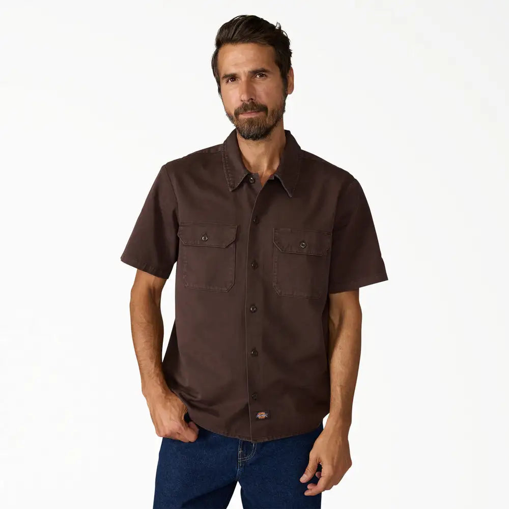 Dickies Mens Woven Worn In Solid Work Shirt