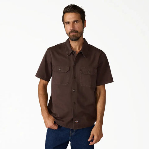 Dickies Mens Woven Worn In Solid Work Shirt