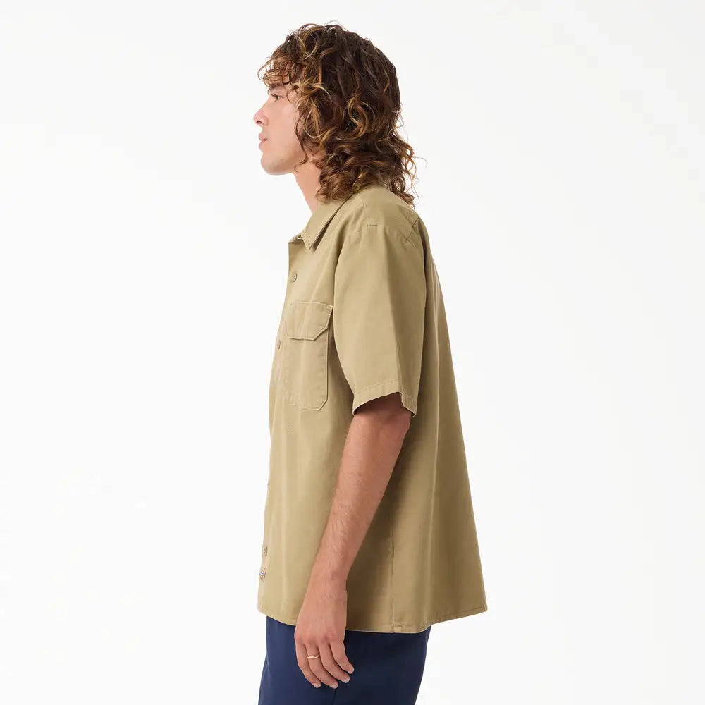 Dickies Mens Woven Worn In Solid Work Shirt
