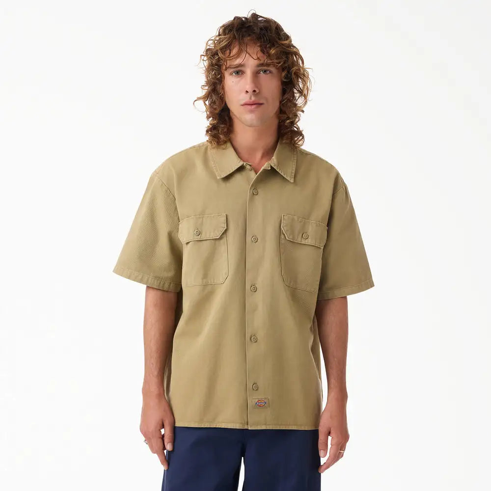 Dickies Mens Woven Worn In Solid Work Shirt