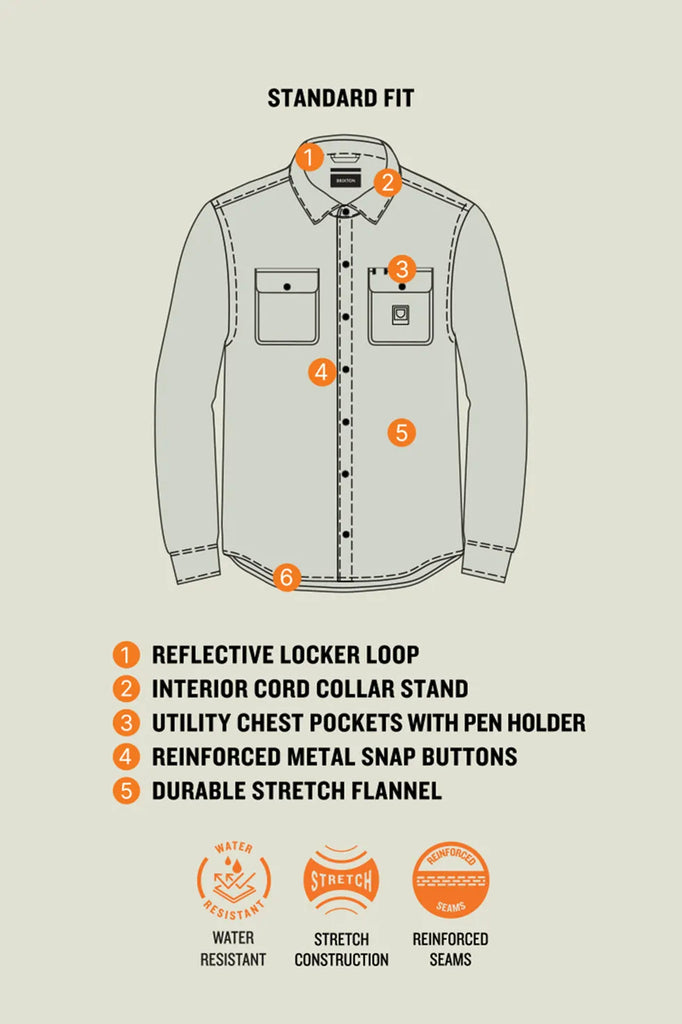 Brixton Mens Shirt Builders Bowery Performance Flannel