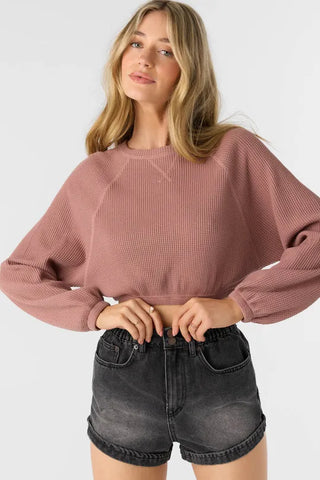 Oneill Womens Sweatshirt Tour Waffle Knit Slouchy Top