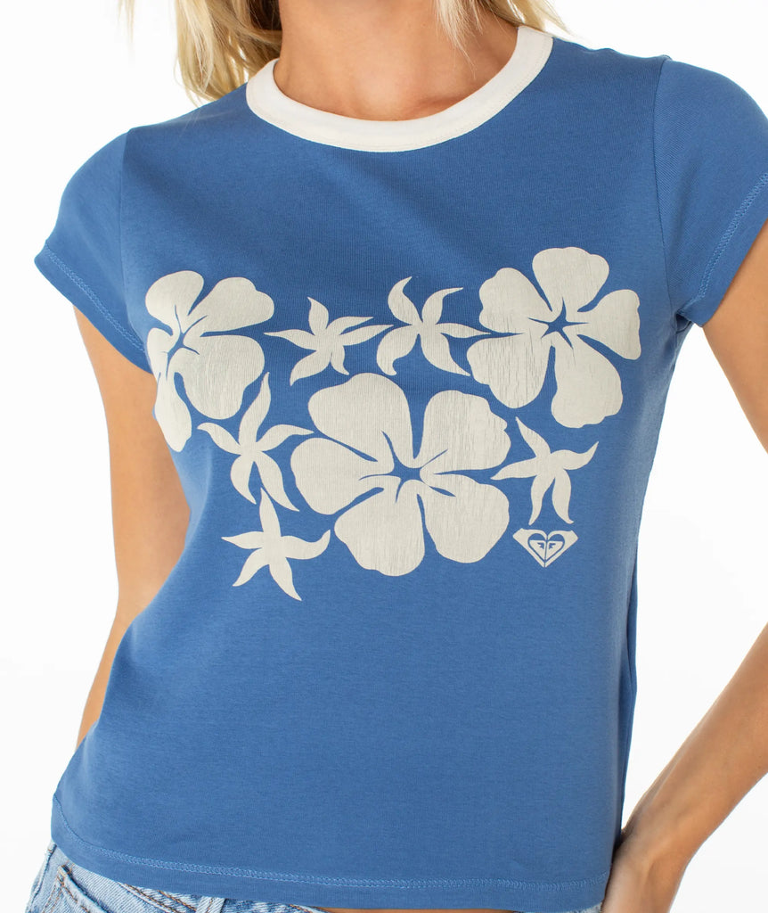 Roxy Womens Shirt Plumerias & Hibiscus 90s Baby Tee