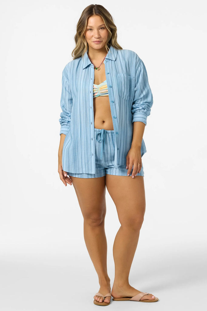 Oneill Womens Shirt Leni Waves Stripe Relaxed Long Sleeve Top