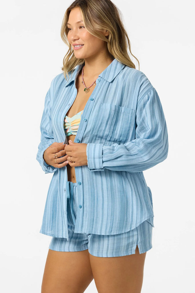 Oneill Womens Shirt Leni Waves Stripe Relaxed Long Sleeve Top