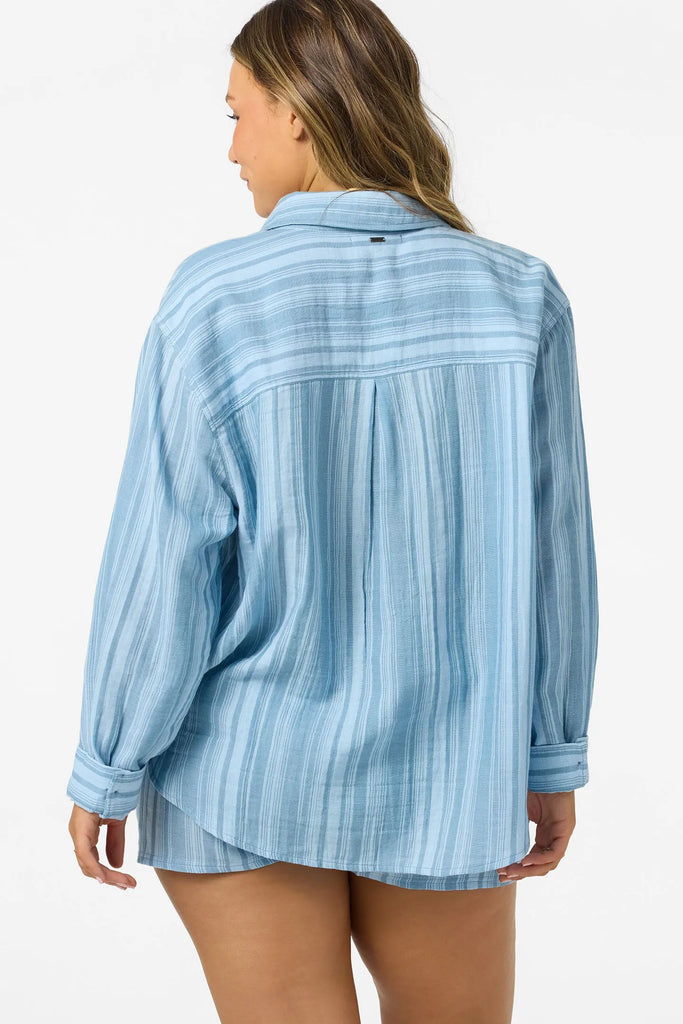 Oneill Womens Shirt Leni Waves Stripe Relaxed Long Sleeve Top