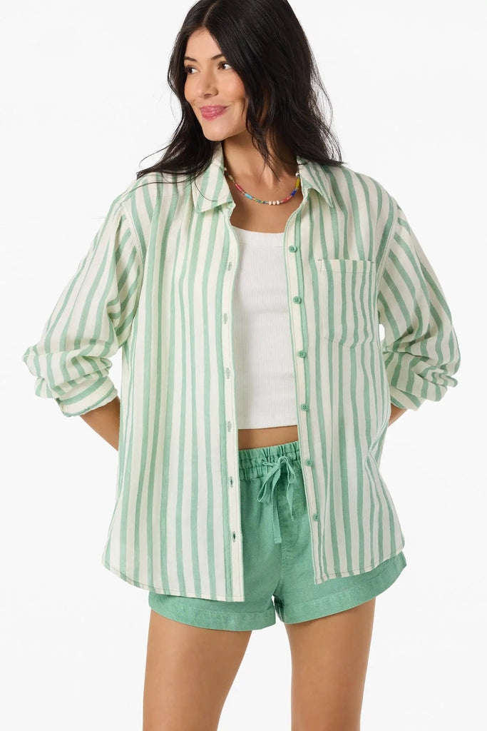 Oneill Womens Shirt Leni Stripe Relaxed Long Sleeve Top