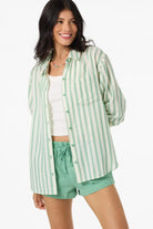 Oneill Womens Shirt Leni Stripe Relaxed Long Sleeve Top