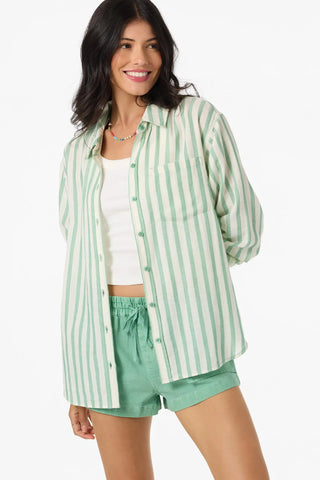 Oneill Womens Shirt Leni Stripe Relaxed Long Sleeve Top