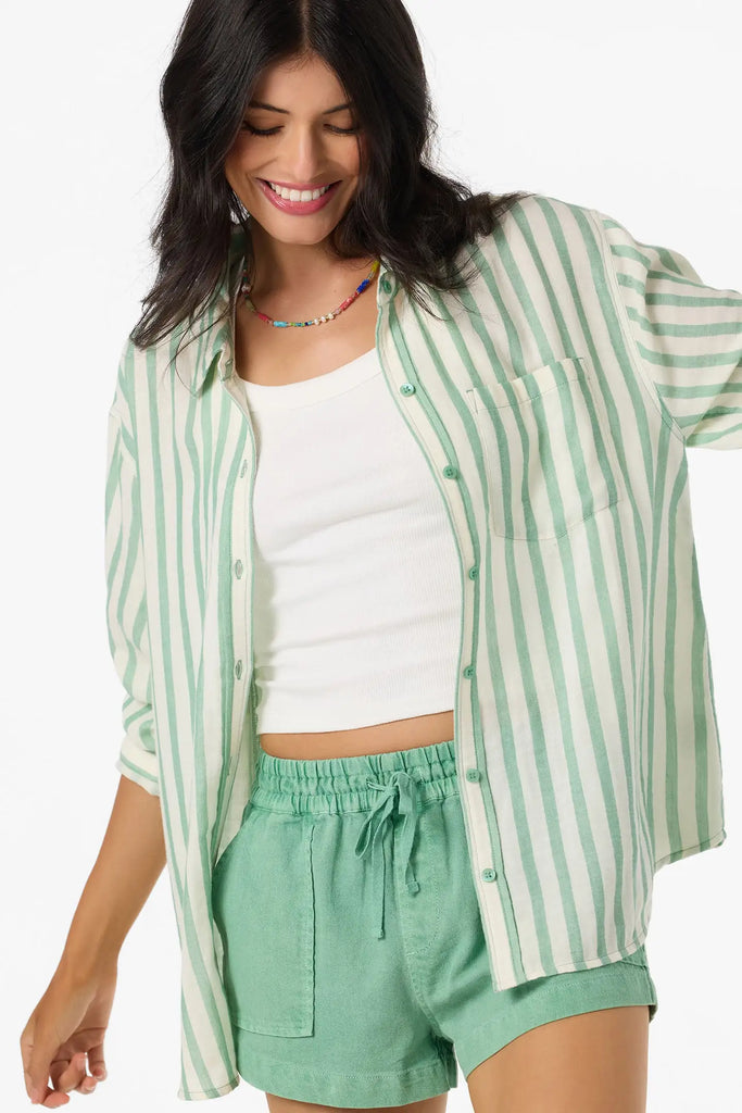 Oneill Womens Shirt Leni Stripe Relaxed Long Sleeve Top